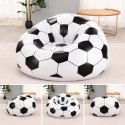 Надувное кресло-пуф Inflatable Sofa - 110x110x85 см, черно-белый, флокированный ПВХ, до 150 кг, для дома и природы thumbnail