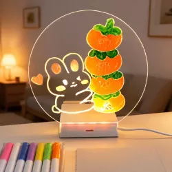 Светодиодная ночная доска для заметок - круглая акриловая панель, USB-питание, теплый свет + маркеры thumbnail