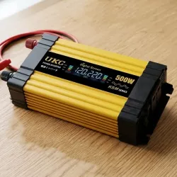 Автомобильный инвертор 12-220V 500Вт - 2xUSB, LCD-дисплей, Черно-желтый, Защита от перегрева thumbnail