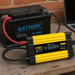 Автомобильный инвертор 12-220V 500Вт - 2xUSB, LCD-дисплей, Черно-желтый, Защита от перегрева thumbnail