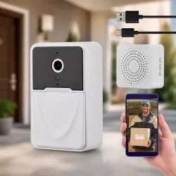 Умный видеозвонок с камерой HD - Wi-Fi подключение, двусторонняя связь, ночное видение, датчик движения, аккумулятор 1000 мАч, белый thumbnail