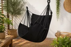 Подвесное кресло-гамак садовый - 130x100см, до 120кг, черное, 65% хлопок, деревянная перекладина thumbnail
