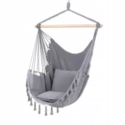 Подвесное кресло-гамак BOHO 130x100 см - 2 подушки, карман, нагрузка до 130 кг, светло-серый thumbnail