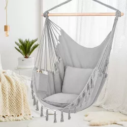 Подвесное кресло-гамак BOHO 130x100 см - 2 подушки, карман, нагрузка до 130 кг, светло-серый thumbnail