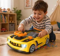 Детский автотренажер с рулем и музыкой - Свет, подвижная трасса, питание от USB/4xAA, от 3 лет thumbnail