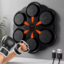 Настенный боксерский тренажер с Bluetooth - 6 сенсорных зон, подсветка, музыка, 32x32 см, перчатки в комплекте thumbnail