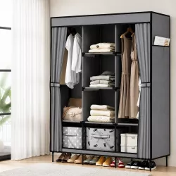 Тканевый шкаф для хранения вещей HCX - 170x130x45 см, быстрая сборка, прочные материалы, универсальный дизайн thumbnail