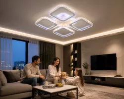 Потолочная LED люстра с пультом и диммером - 44+15Вт, 3000-5000К, геометрический дизайн, белая thumbnail