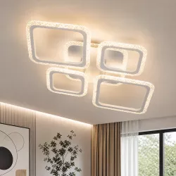 Потолочная LED люстра с пультом и диммером - 44+15Вт, 3000-5000К, геометрический дизайн, белая thumbnail