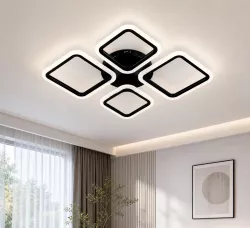 Потолочная LED-люстра 96 Вт - Геометрический дизайн, Регулировка яркости, 3000-6000K, Черный корпус, Площадь до 20 м² thumbnail