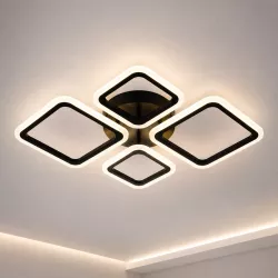 Потолочная LED-люстра 96 Вт - Геометрический дизайн, Регулировка яркости, 3000-6000K, Черный корпус, Площадь до 20 м² thumbnail