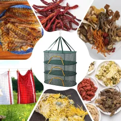 Складная сетка для сушки продуктов - 3 яруса, 60х40х60см, защита от насекомых, металлический каркас thumbnail