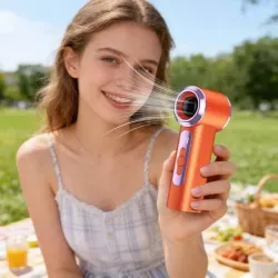 Ручной аккумуляторный вентилятор T-238 Turbo Fan - USB зарядка, 5 Вт, дисплей, ультралегкий thumbnail