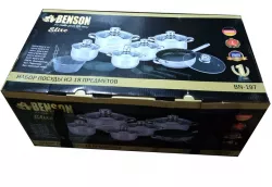 Набор посуды Benson BN-197 - 18 предметов из нержавеющей стали, 9-слойное дно, термодатчики, подходит для индукции thumbnail