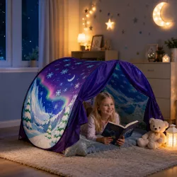 Детская палатка Dream Tents Plus - быстрая установка, подходит для односпальных и двухъярусных кроватей, фиолетовая thumbnail