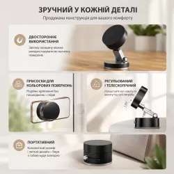 Магнитный держатель для телефона - Вакуумное крепление, Складная конструкция, Регулировка угла, Черный thumbnail