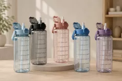 Спортивная бутылка для воды 2л с трубочкой и ручкой - герметичная, шкала объема, черная thumbnail