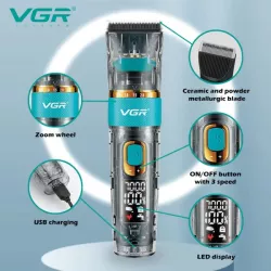 Аккумуляторная машинка для стрижки VGR V-695 - 6 насадок, 3 скорости, LED-дисплей, IPX7 защита, до 5 часов работы thumbnail