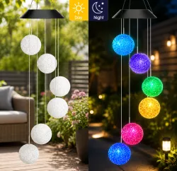 Садовая подвесная лампа на солнечной батарее с 6 LED шарами - разноцветное свечение, влагостойкий корпус, автоматическое включение thumbnail