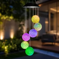 Садовая подвесная лампа на солнечной батарее с 6 LED шарами - разноцветное свечение, влагостойкий корпус, автоматическое включение thumbnail