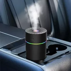 Автомобильный увлажнитель-аромадифузор с ультразвуковым распылением - USB, LED подсветка 7 цветов, компактный, черный thumbnail