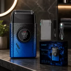 Электробритва VGR V-377 Blue - LED-дисплей, двойное лезвие, 21 уровень скорости, 100 минут автономности, зарядка Type-C thumbnail