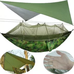 Кемпинговый гамак с москитной сеткой и тентом - 260x140 см, до 200 кг, водонепроницаемый, в комплекте: карабины, стропы, чехо thumbnail