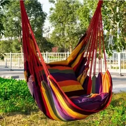Подвесное кресло-гамак Уличный 100x130 см - до 150 кг, 2 подушки, Красный, Хлопок/Полиэсте thumbnail