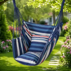 Подвесное кресло-гамак 100x130 см - 65% хлопок, 35% полиэстер, до 150 кг, 2 подушки, синий thumbnail