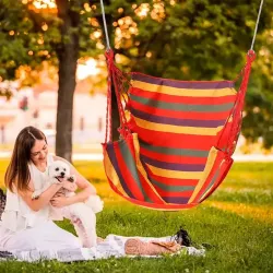 Подвесное кресло-гамак Гавайский - 130x100 см, до 120 кг, Красный, комплект с подушками thumbnail