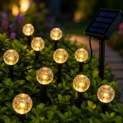 Садовый светильник с солнечной панелью - 20 LED ламп, теплый белый свет, влагозащищенный, автоматическое включение thumbnail