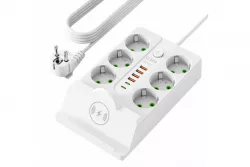 Сетевой удлинитель Q380/PNS-08 с беспроводной зарядкой - 6 розеток, 4 USB, 2 Type-C PD, 5м кабель, LED-индикато thumbnail
