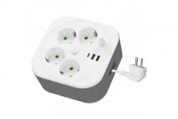 Сетевой фильтр-удлинитель 4 м, 2500 Вт - 4 розетки EURO, 2 USB, 1 Type-C, LED индикатор, белый thumbnail