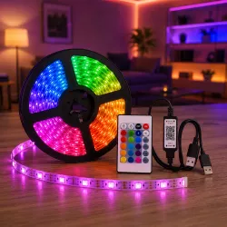 Светодиодная лента RGB 10м - Bluetooth и пульт, SMD5050, питание от USB, гибкая конструкция thumbnail