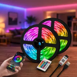 Гибкая RGB LED лента 15 м с USB и Bluetooth - Управление пультом, Подходит для ТВ и мебели thumbnail