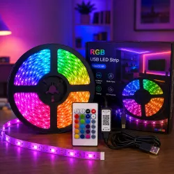 Светодиодная лента RGB 20 м с Bluetooth и USB - SMD5050, пульт в комплекте, гибкая конструкция thumbnail