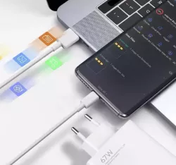 Сетевое зарядное устройство 67W с кабелем USB Type-C - Быстрая зарядка PD/QC, защита от перегрева, белый thumbnail