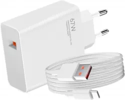 Сетевое зарядное устройство 67W с кабелем USB Type-C - Быстрая зарядка PD/QC, защита от перегрева, белый thumbnail