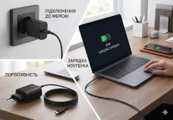 USB адаптер 45W с кабелем Type-C - Быстрая зарядка, Защита от перегрева, Black Edition thumbnail