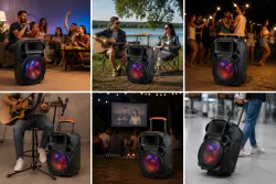 Портативная Bluetooth колонка Su-Kam SU-612 - караоке-колонка с 2 микрофонами, LED-подсветка, до 15 часов автономной работы thumbnail
