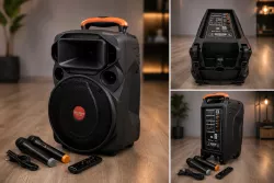 Портативная Bluetooth колонка Su-Kam SU-612 - караоке-колонка с 2 микрофонами, LED-подсветка, до 15 часов автономной работы thumbnail