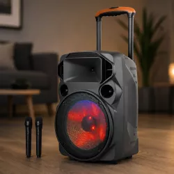 Портативная Bluetooth колонка Su-Kam SU-612 - караоке-колонка с 2 микрофонами, LED-подсветка, до 15 часов автономной работы thumbnail