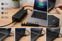 Универсальный адаптер для ноутбуков 120W - 8 коннекторов, регулируемое напряжение, защита от перепадов thumbnail