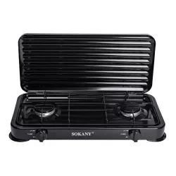 Газовая настольная плита Sokany SK-6002 - 2 конфорки, 4.4 кВт, механическое управление, черная thumbnail