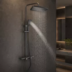 Душевая система Faucet CR-25HT030 - металл, тёмный дизайн, верхний душ и ручная лейка, смеситель в комплекте thumbnail
