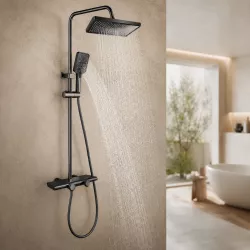 Душевая система Faucet CR-25HT030 - металл, тёмный дизайн, верхний душ и ручная лейка, смеситель в комплекте thumbnail
