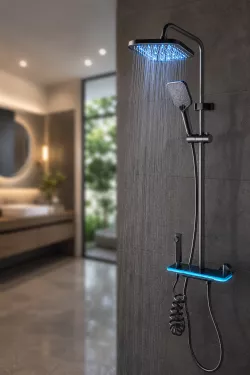 Душевая система Faucet CRH-8921 - LED-подсветка, гидроэнергетика, металл, верхний и ручной душ thumbnail