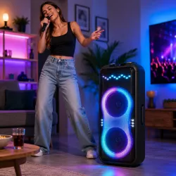 Портативная акустика ZXX-1510 - 400Вт, 2x10" динамики, Bluetooth, LED-подсветка, 2 микрофона, до 10 часов автономной работы thumbnail