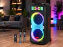 Портативная акустика ZXX-1510 - 400Вт, 2x10" динамики, Bluetooth, LED-подсветка, 2 микрофона, до 10 часов автономной работы thumbnail