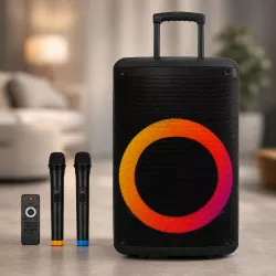 Портативная акустическая система ZXX-7878 - 15 дюймов, Bluetooth, TWS, FM, USB, SD, 2 микрофона, RGB-подсветка, пульт ДУ thumbnail
